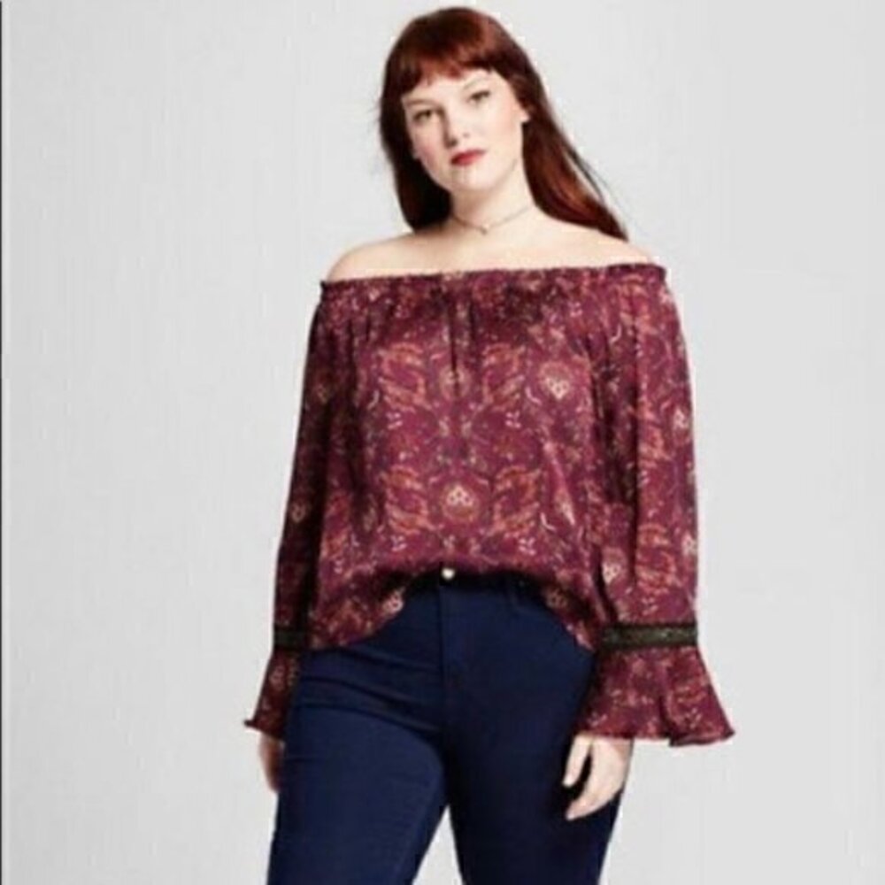 Xhilaration Off the Shoulder Paisley Ruffle Top Plus Size 4X NWT